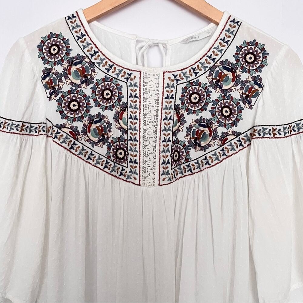 Embroidered Short Sleeve Blouse Boho Tunic Peasant Padini Size Medium Multicolor
